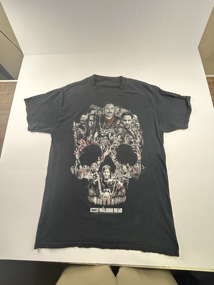 The Walking Dead AMC Skull Graphic T-Shirt Mens Medium Black Rick Daryl Negan