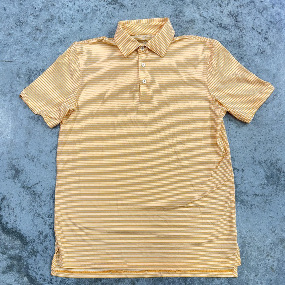 Southern Tide polo Shirt Mens Medium Orange White Stripe Golf brrr Performance
