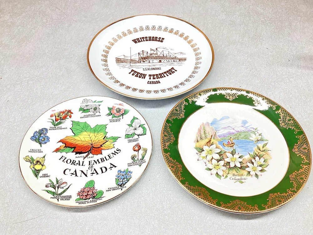 3x Vintage Canada British Columbia Yukon Territory Souvenir Travel Country Plate
