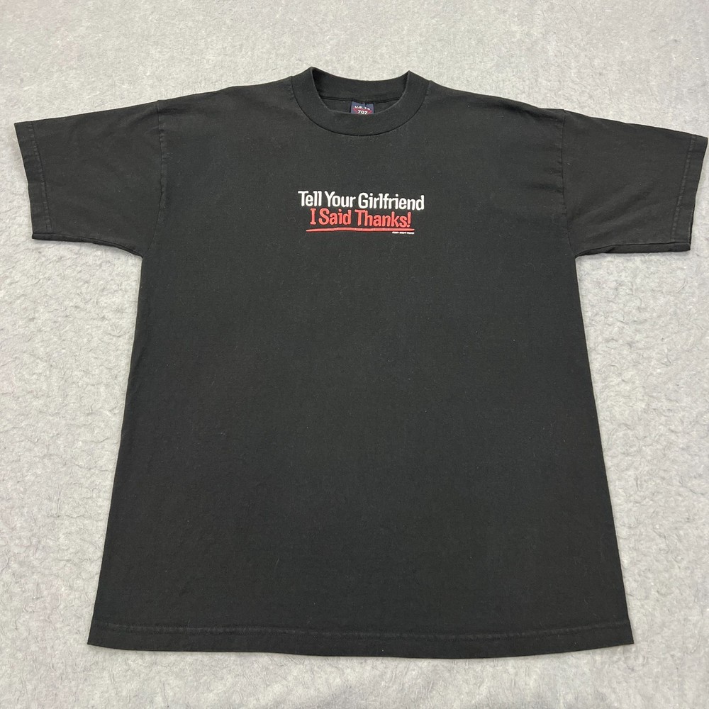 VTG Don't Panic Shirt Mens XL Black Tell Your Girlfriend I Said Thanks Funny Y2K