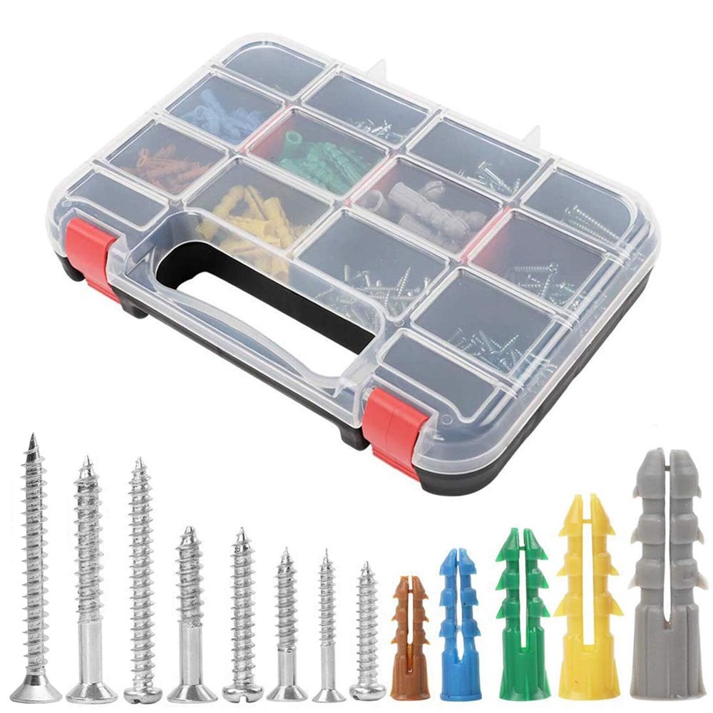 HongWay 370pcs Plastic Drywall Wall Anchors Kit with Screws Includes 5 Differ...