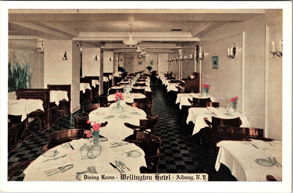 Albany NY-New York, Wellington Hotel, Dining Room, Vintage Postcard