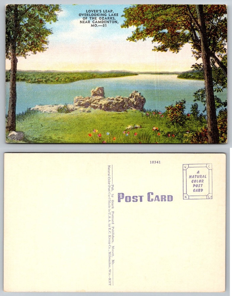Lover's Leap Lake of the Ozarks Camdenton MO Vintage Postcard Kropp