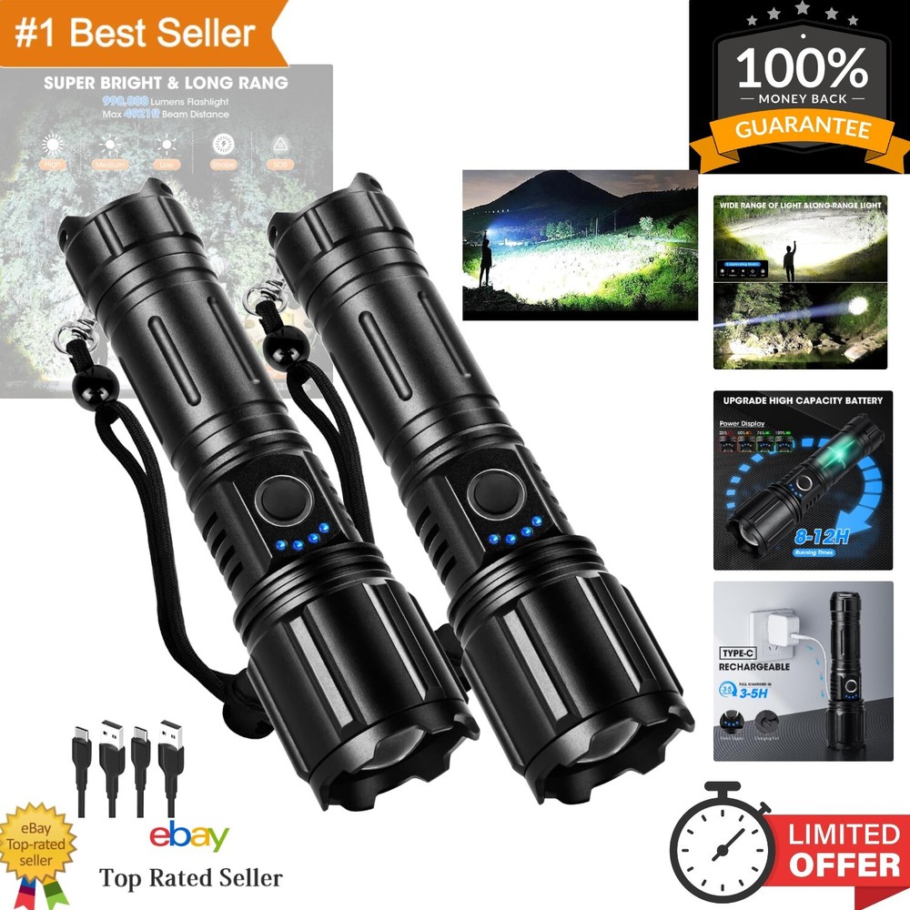 High Power Rechargeable Flashlight with 5 Modes & Long Runtime for Outdoor Use