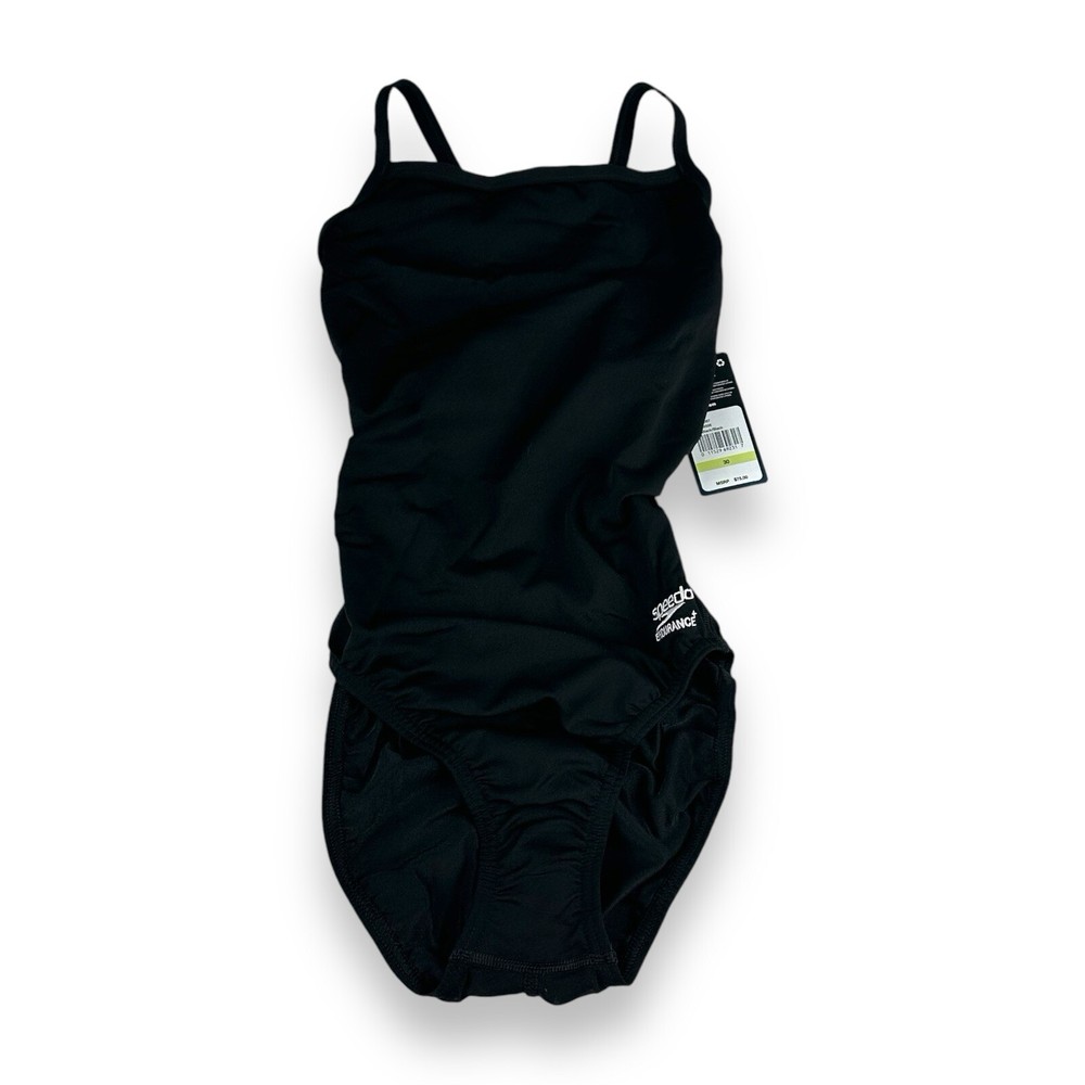 Speedo Women's Swimsuit One Piece Endurance+ Flyback Team Colors, Black/Black 30
