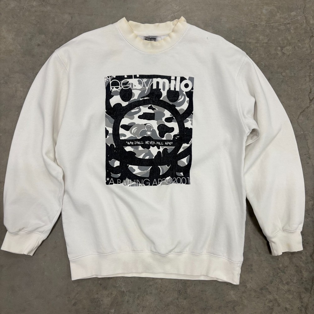 Vintage 2001 Baby Milo BAPE Bathing Ape Camo Box Print RARE - Sweatshirt Crew L