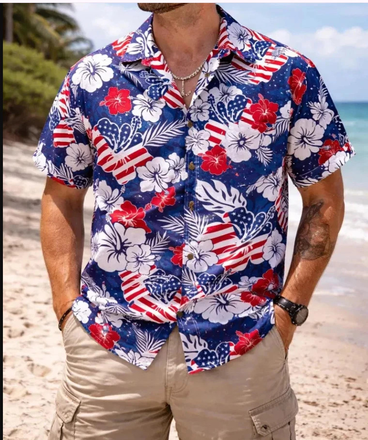 Patriotic Hawaiian Shirt, American Flag Aloha, 4th Of July Outfit