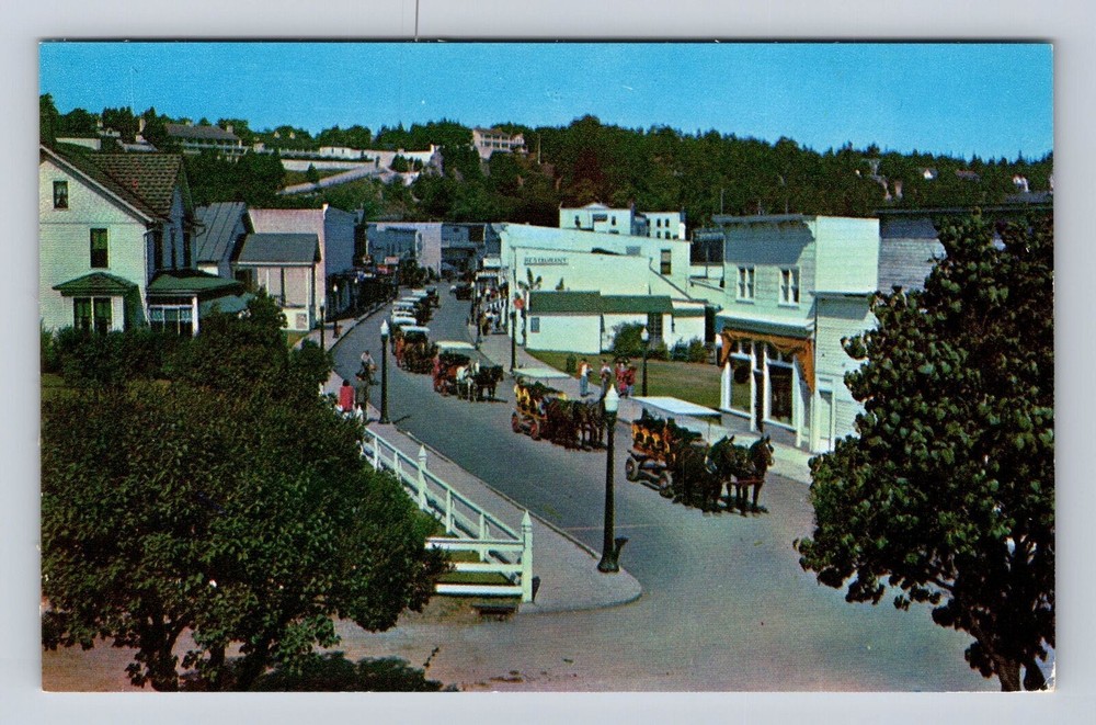 Mackinac Island MI-Michigan, Birds Eye Main Street and Village, Vintage Postcard