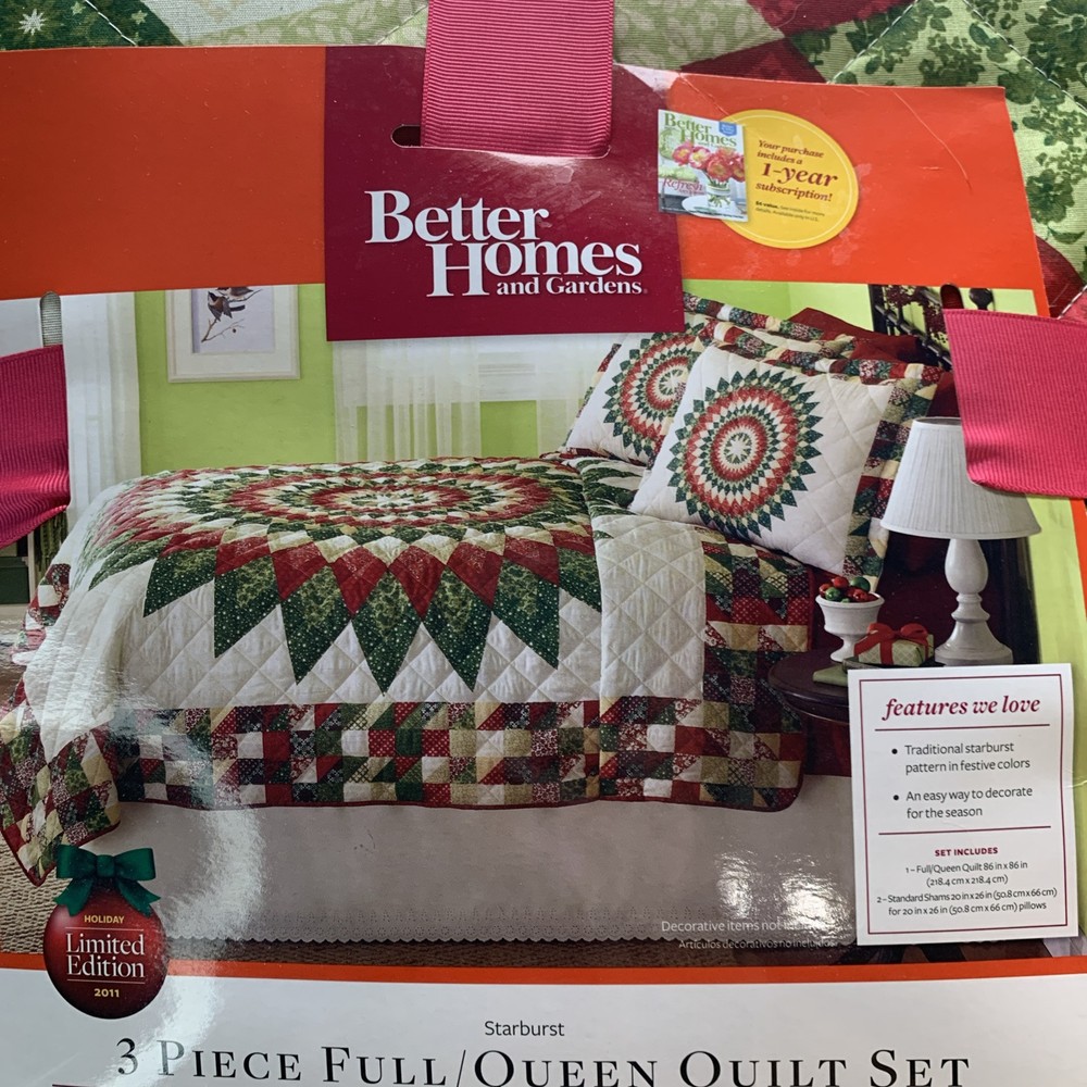 NEW Better Homes & Gardens 3 pc Quilt Set Full Queen Starburst Holiday 2011