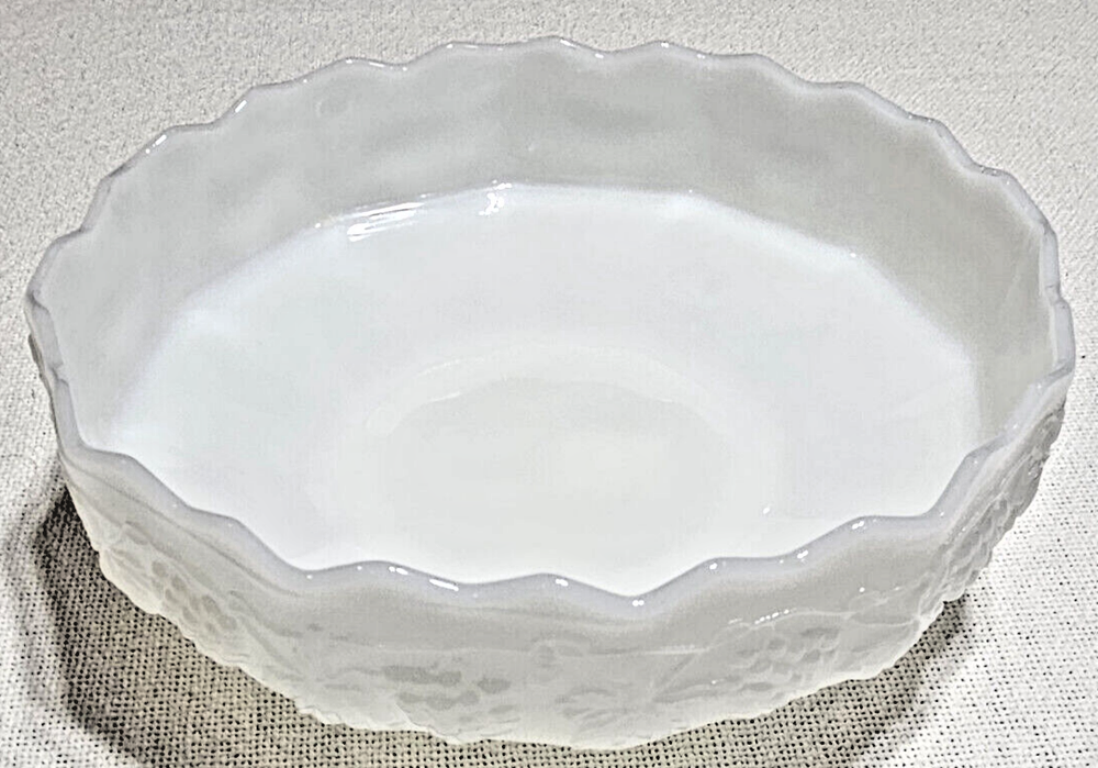 Vintage Anchor Hocking Fire King Milk Glass Grape Vine Pedestal Bowl 10 Inch J7