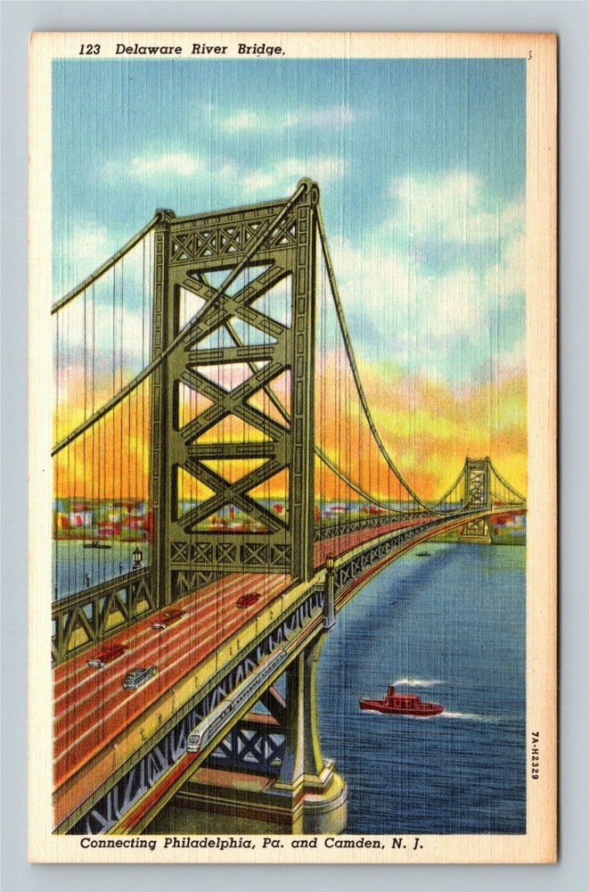 Camden NJ-New Jersey, Delaware River Bridge Vintage Souvenir Postcard
