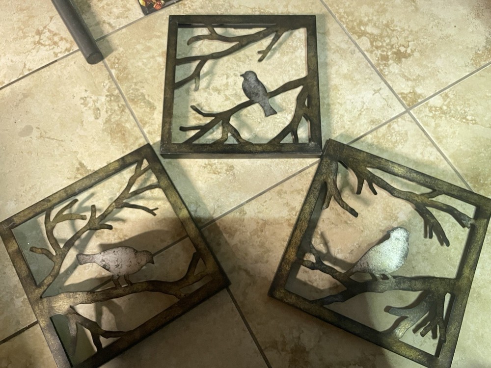 Set of 3 Rustic Metal Bird Wall Plaques, Antique Finish, Wildlife Décor