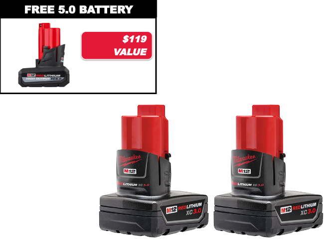 Milwaukee 48-11-2412X5 M12 12V 3AH 2 Pack Battery Bundle w/ 5AH Battery