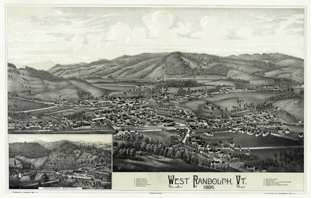 West Randolph, Vt view 1886 Decorative Poster.Fine Graphic Art Design. 2976