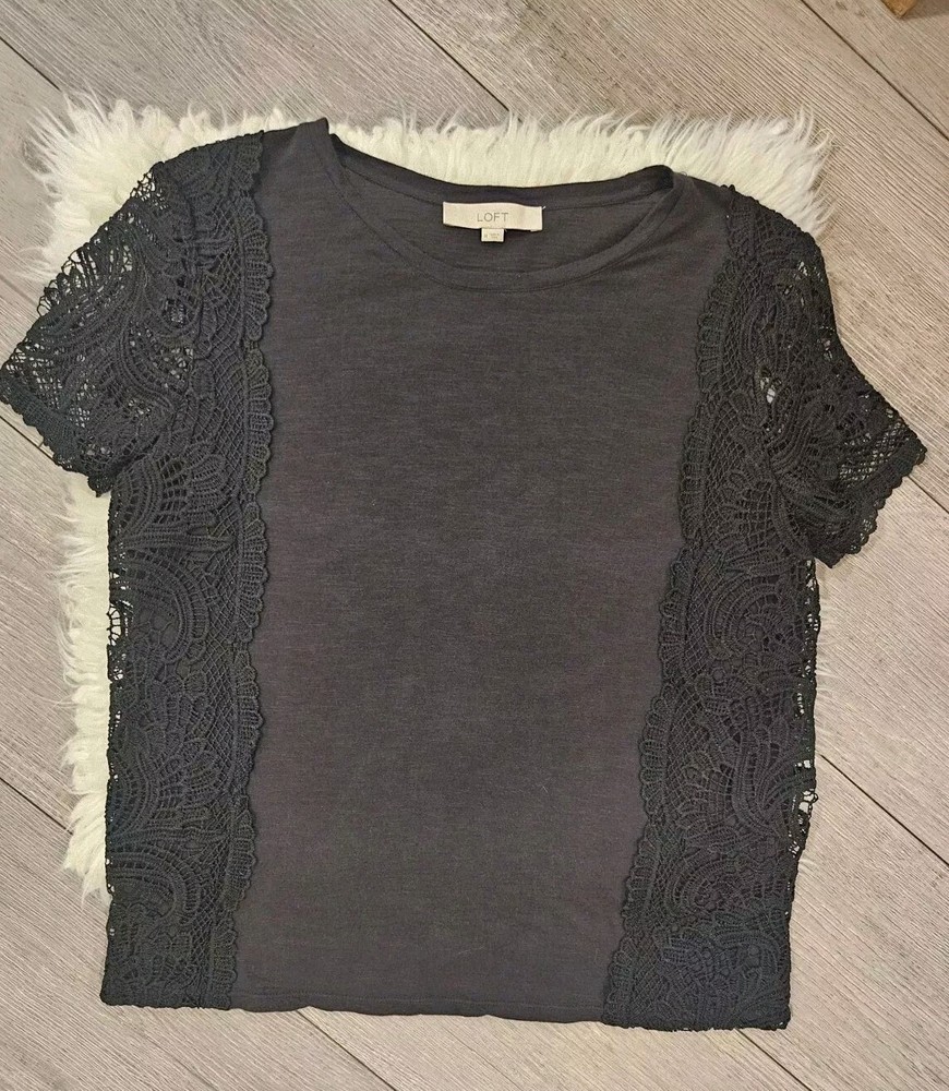 Ann Taylor Loft Medium Black Lace Detail T Shirt Top