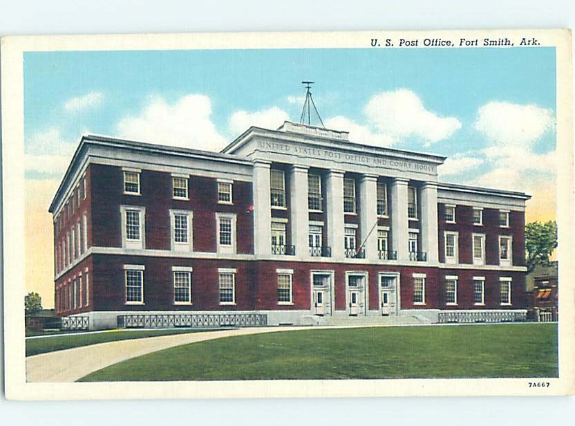 Linen POST OFFICE SCENE Fort Smith Arkansas AR m/09 AF1014