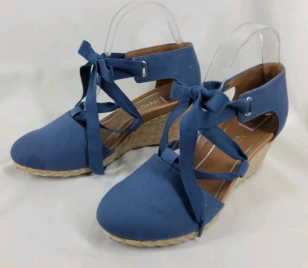 Vionic Kaitlyn Womens Wedge Espadrille Lace Up Shoes Size 7.5 Denim Blue