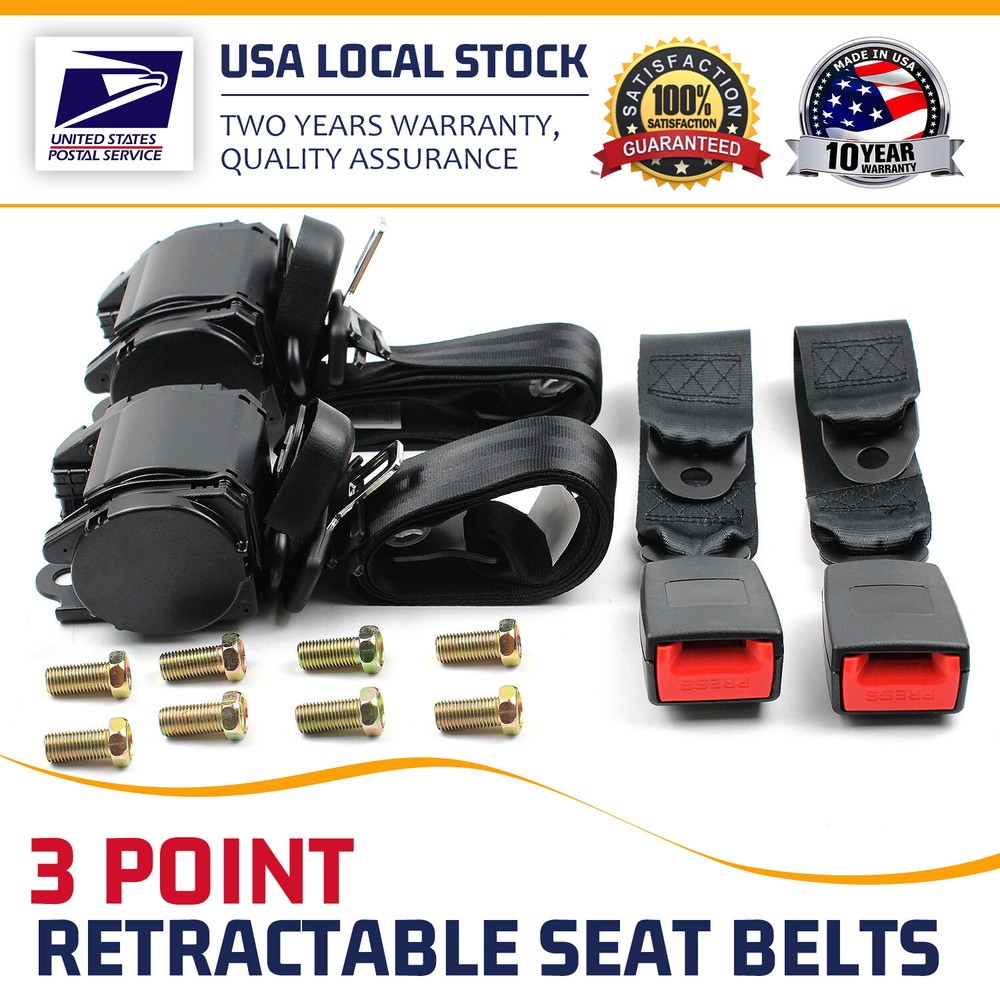 Retractable 3 Point Safety Seat Belt Straps Car Vehicle Adjustable Belt Kit US