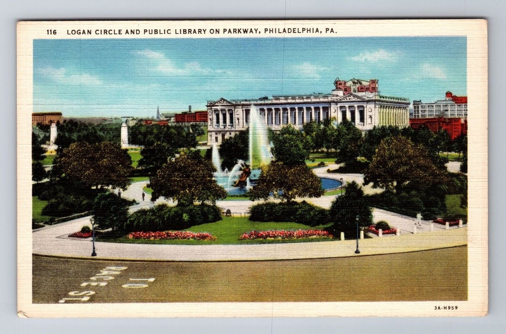 Philadelphia PA-Pennsylvania, Logan Circle, Public Library, Vintage Postcard