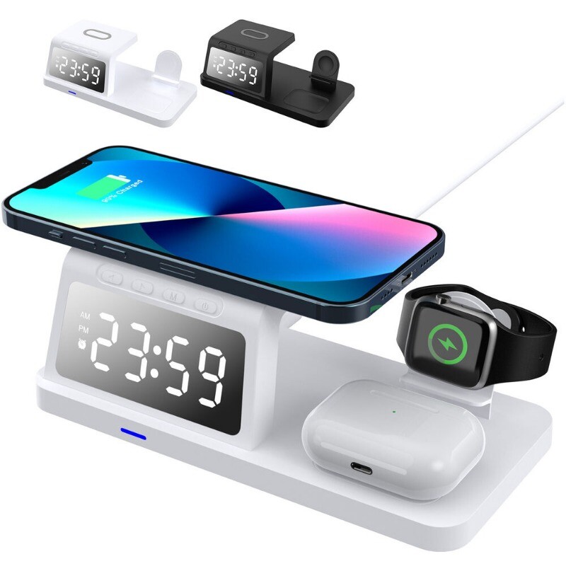 Wireless Charger Charging Station Digital Alarm 4 in 1 for iPhone iWatch AirPods