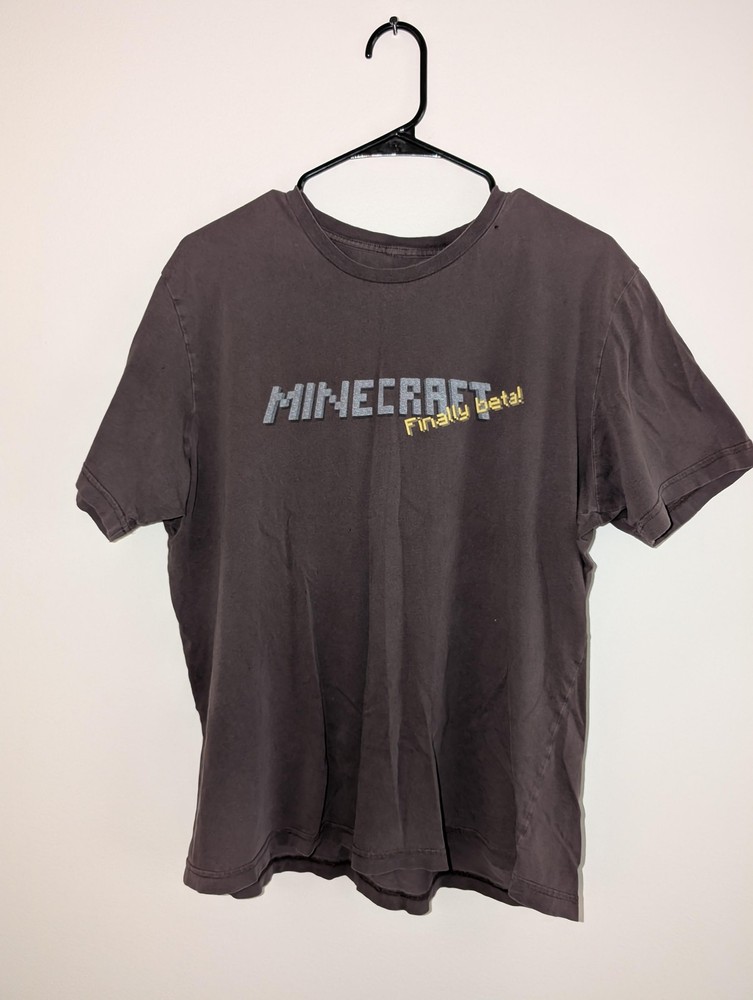 Minecraft Finally Beta Shirt Mens Large Brown Graphic Mojang Video Game Tee