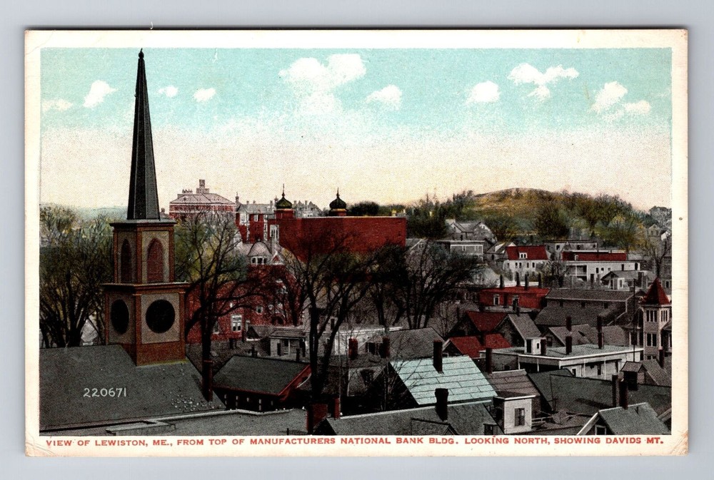 Lewiston ME-Maine, City View From Top Of Bank Building Souvenir Vintage Postcard