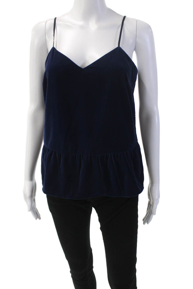 J Crew Womens Velvet Textured Spaghetti Strap V-Neck Tank Top Blue Size 4Free Shipping in US $100+ Orders | $6.95 Orders Below