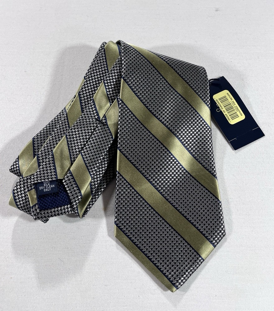 Daniel Cremieux Gray Striped Tie Hand Made 100% Silk NWT 343 LT Olive F85TX202
