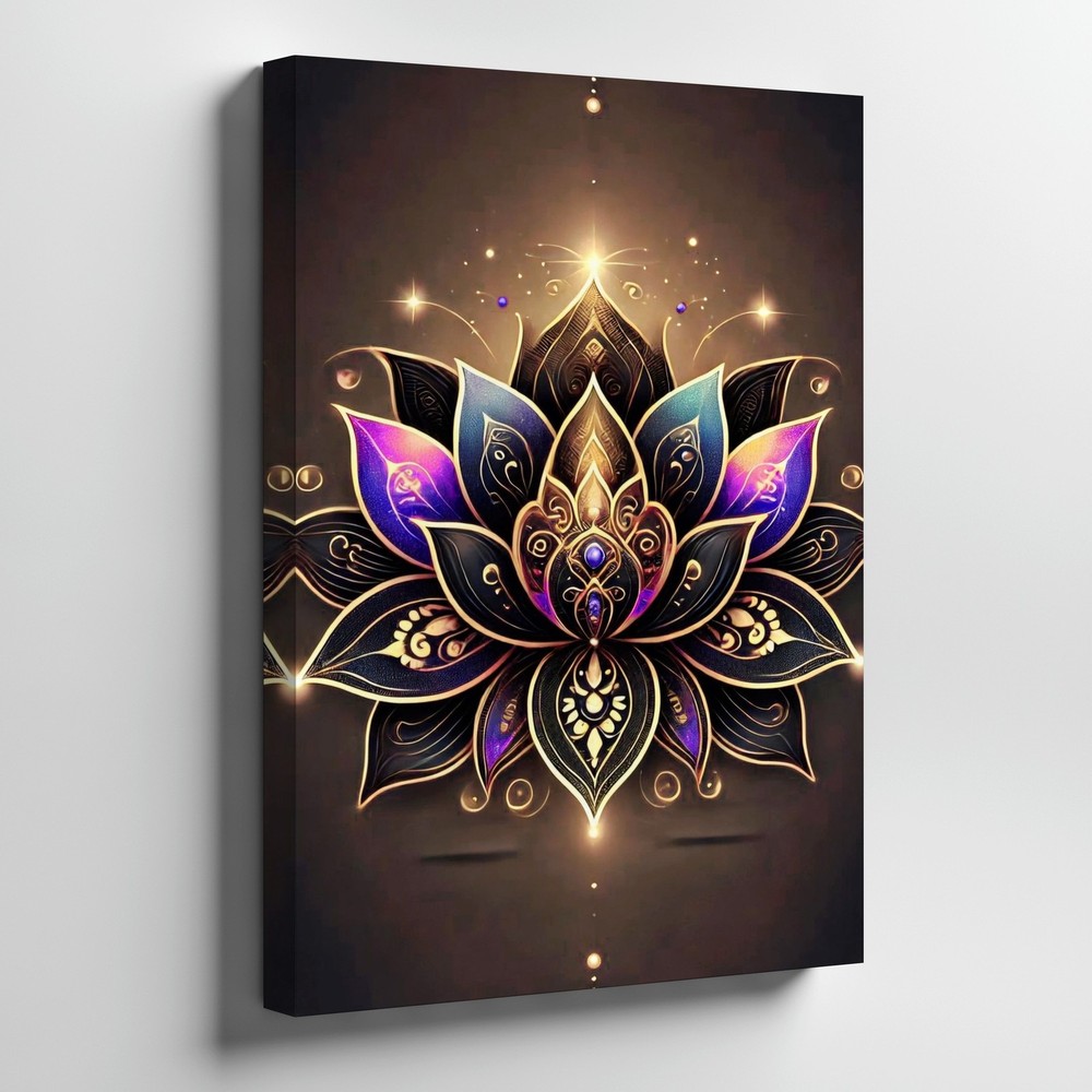 Elegant Lotus Flower Mandala Canvas Wall Art Spiritual Abstract Home Decor Print