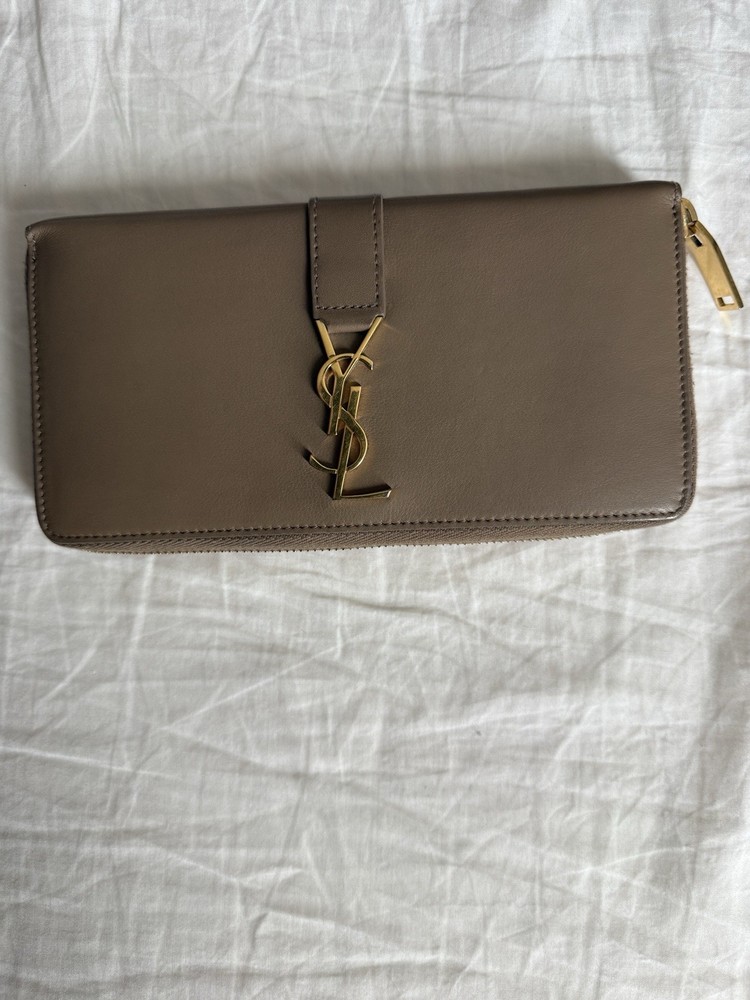 Saint Laurent Taupe Smooth Leather Zip Around Wallet Continental Large Yves YSL