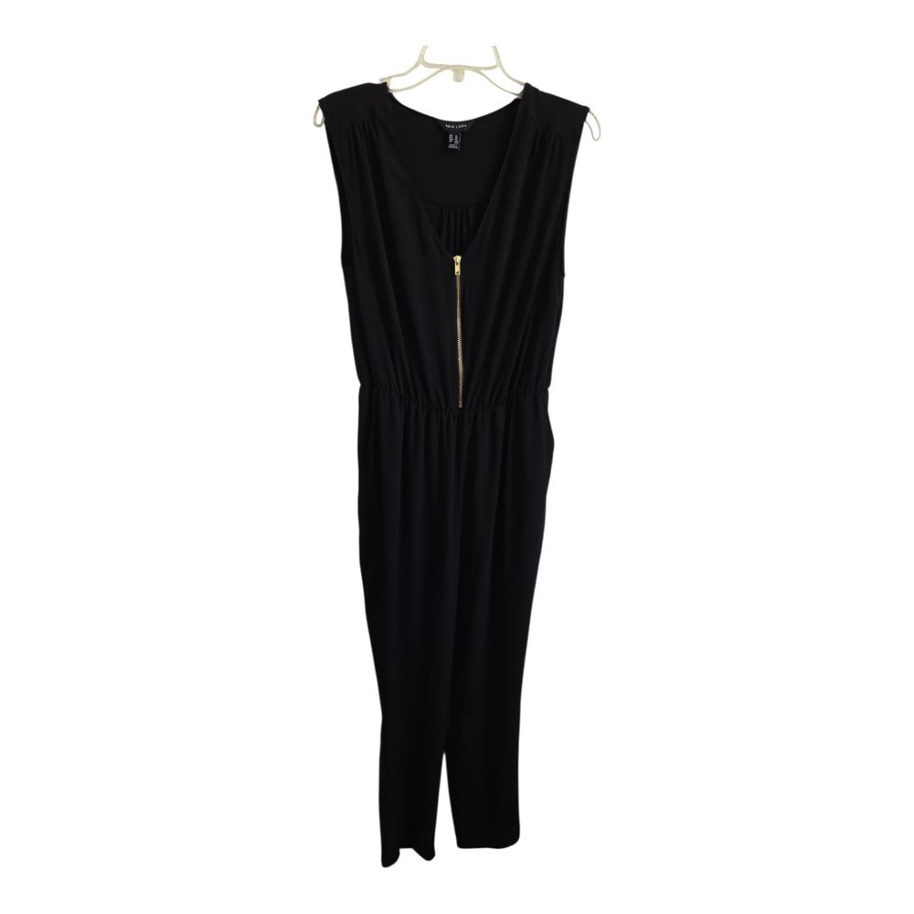 New Look Women's Black Crepe  V-Neck Jumpsuit US Size 10 Front Zip Pockets