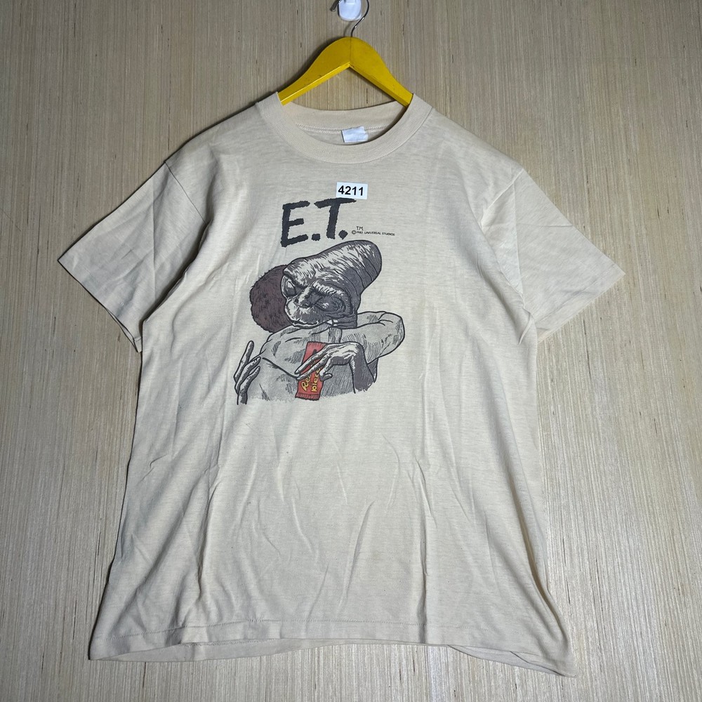 Vintage E.T. the Extra-Terrestrial T-Shirt Mens Large Beige Graphic Movie Promo