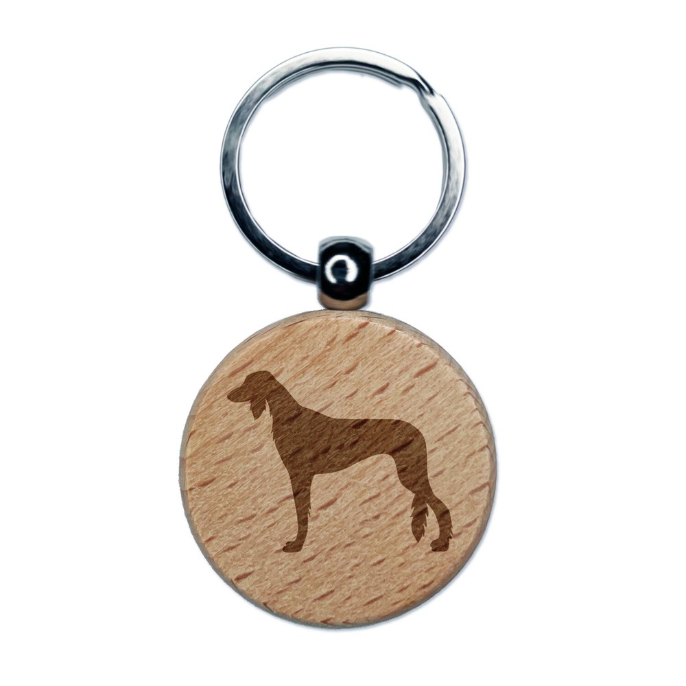 Saluki Dog Engraved Wooden Round Keychain Charm Tag  