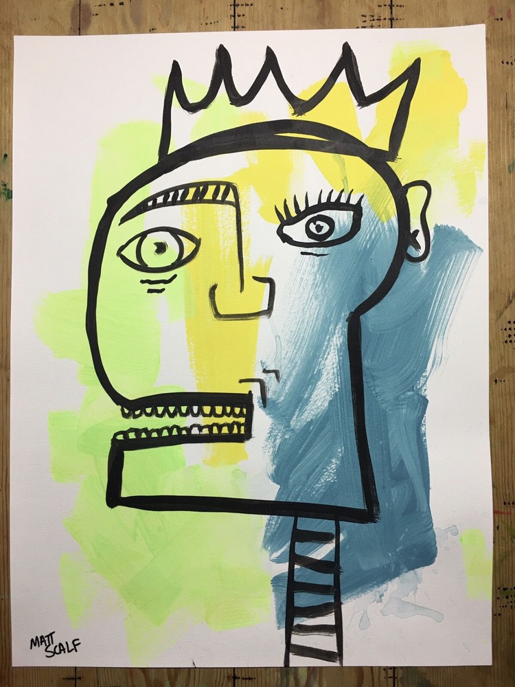 Matt Scalf 18x24 Face Abstract Street Art Graffiti ORIGINAL PAINTING Pop Modern-image