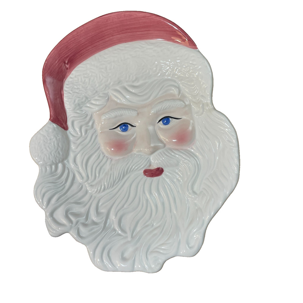 Vintage Ceramic Christmas Santa Cookie Plate/Platter Pink Hat (12 inch H)