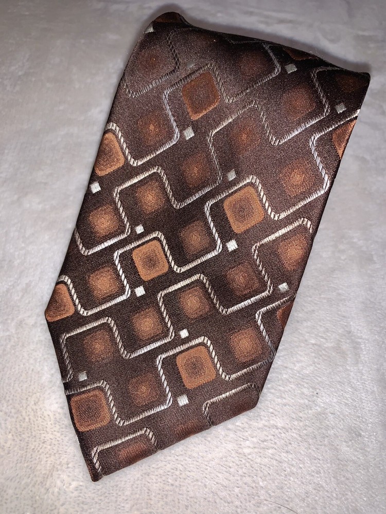 Van Heusen Necktie Tie For Men 60”x3.5” Multicolor Brown Bronze Puzzle Piece