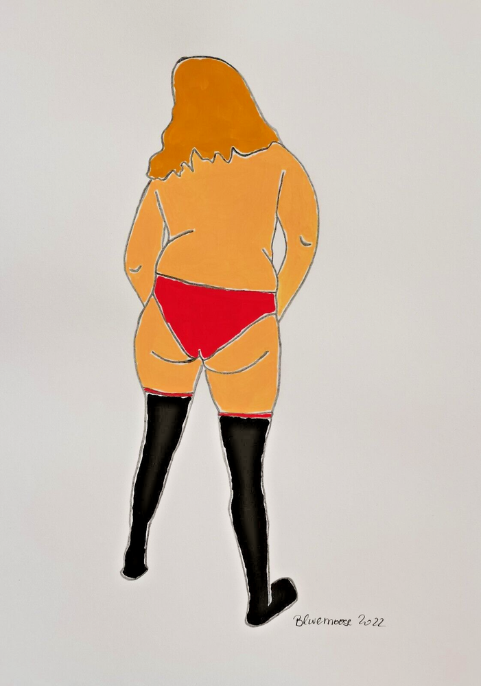 Erotic painting nude woman gouache on paper 21x30cm original unique