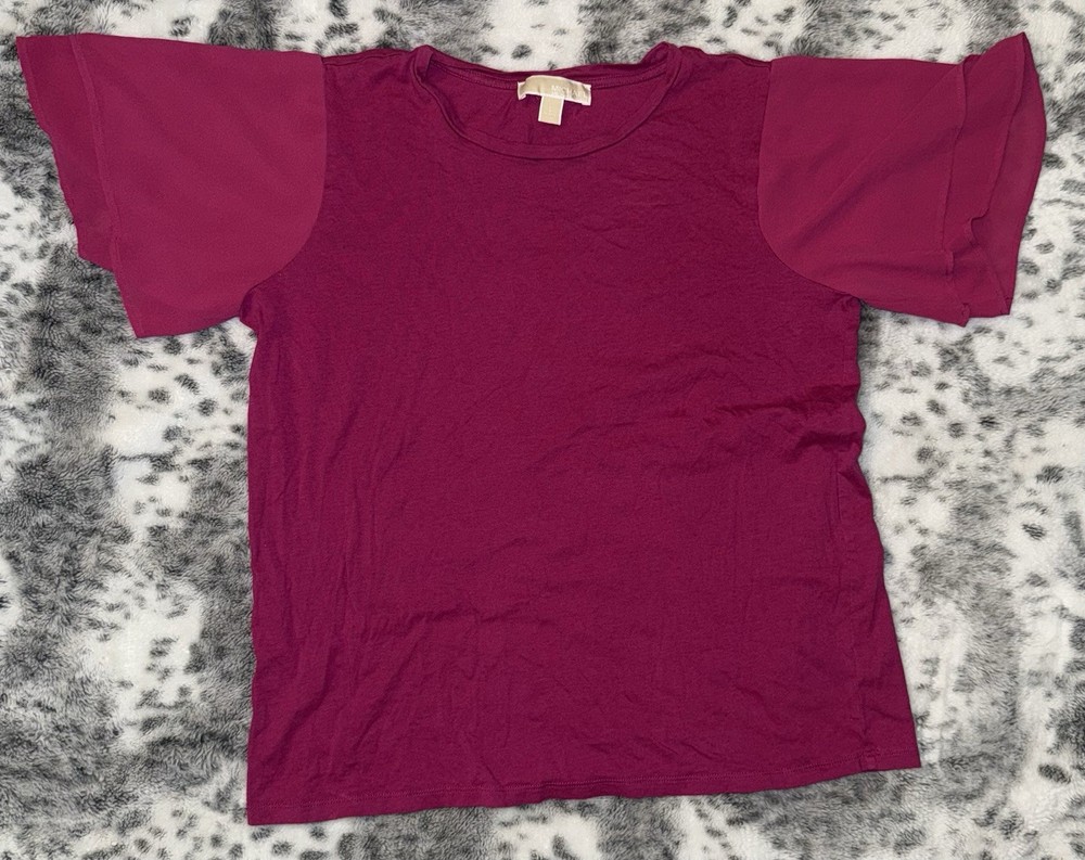 Michael Kors Women’s Top Size Large With Ruffle Sleeves Dark Pink