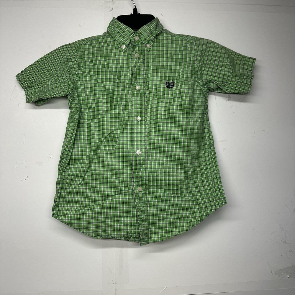 Chaps Boys Size 6 Green Plaid Button Down Short Sleeve Shirt