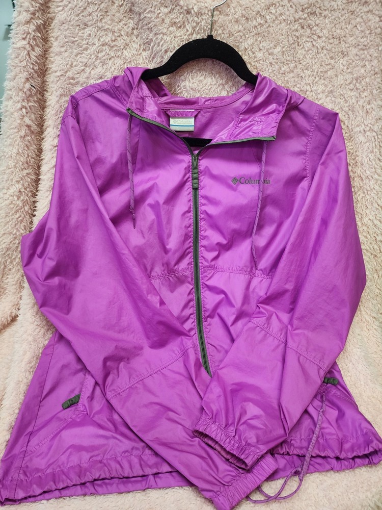 Columbia Women's Purple Nylon Windbreaker Jacket Hooded Lightweight Full Zip L