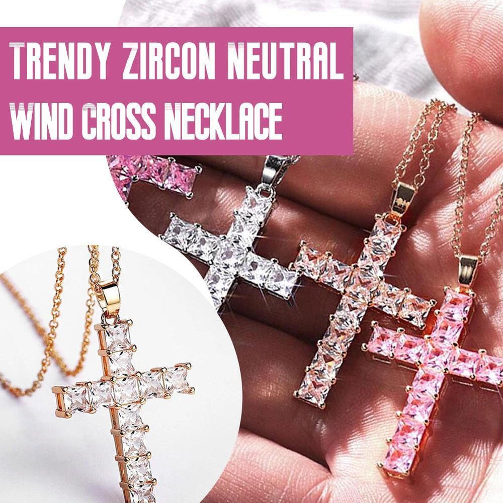 Crystal Cross Pendant Necklace Chain Alloy Zircon Neutral Style