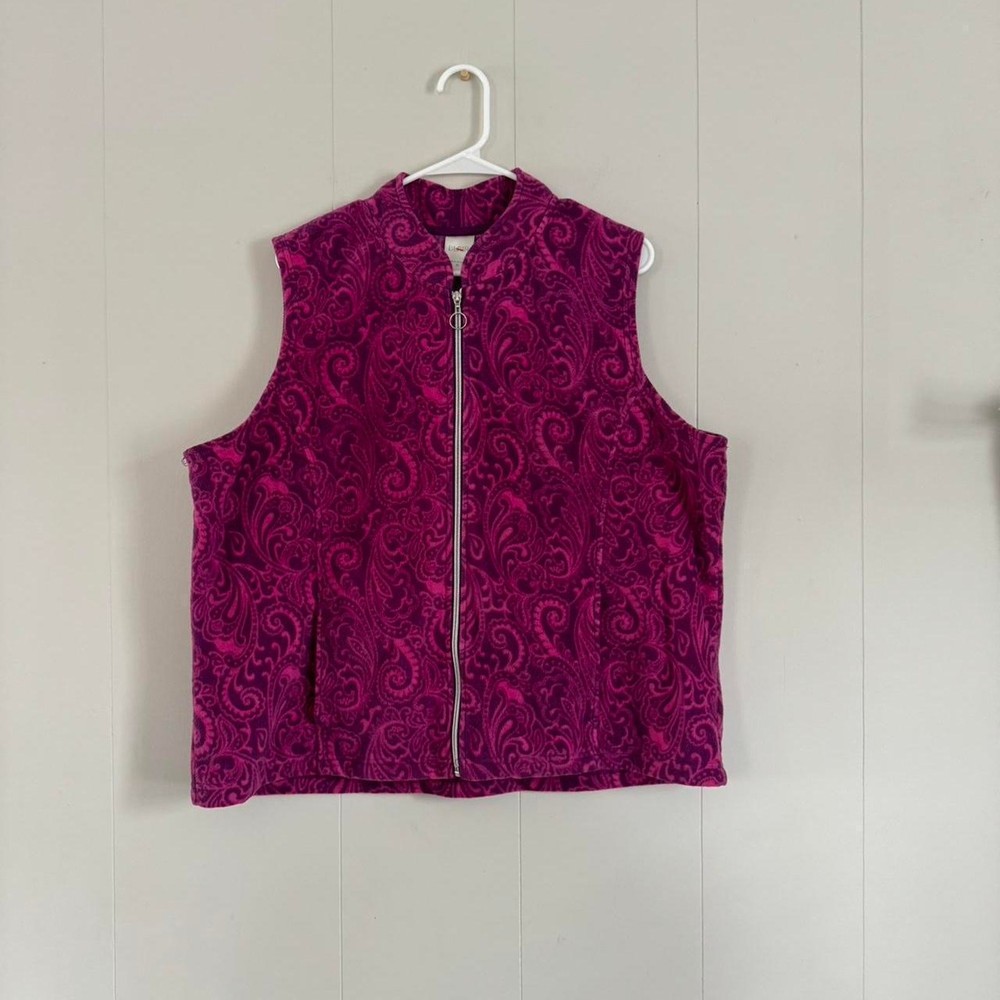 Vintage y2k purple paisley zip up fleece vest women'x XL