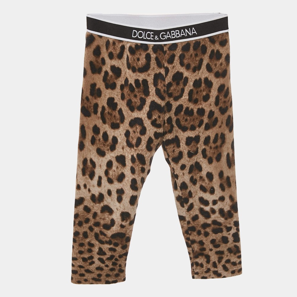 Dolce Gabbana Brown Leopard Print Cotton Knit Leggings 1824 M