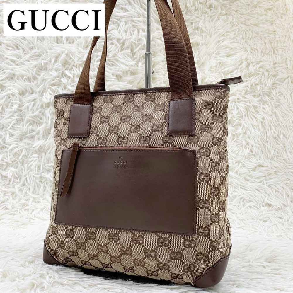 Gucci GG Canvas Tote Bag with Brown Leather Interior Pre-Owned