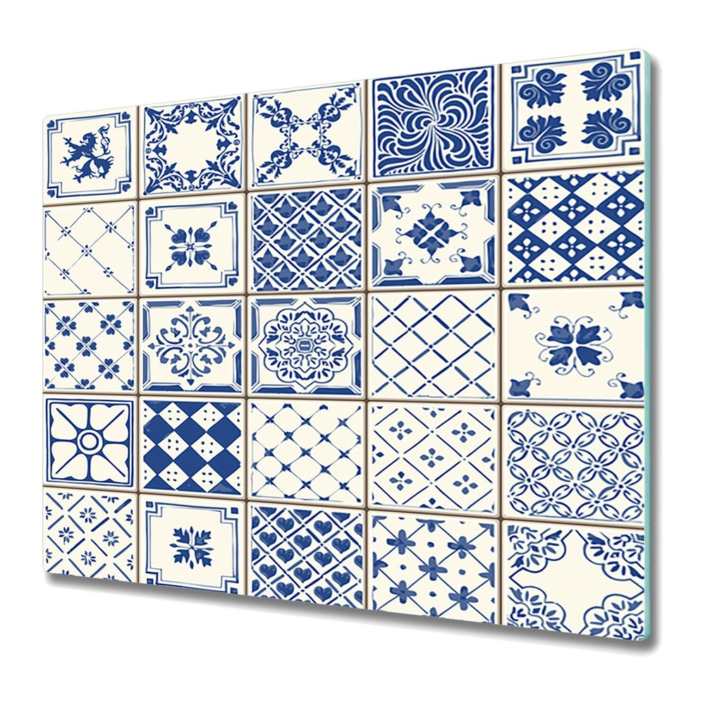 Glass Chopping Board Utensil Board Worktop Saver Azulejos blue and white 60x52