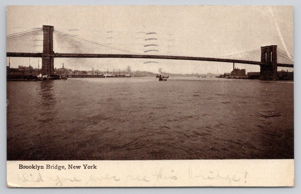 1909 Brooklyn Bridge New York City Postcard NYC Water View Vintage Posted
