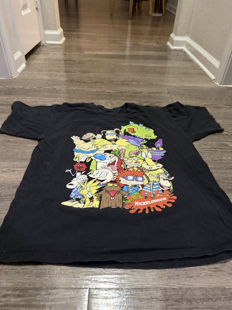 Nickelodeon Cartoon Characters Black Cotton Men's Short Sleeve T-Shirt Size L
