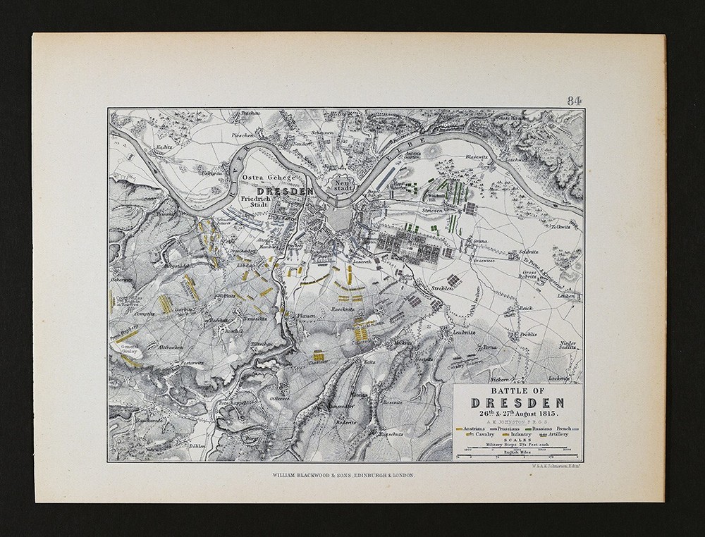 1855 Johnston Military Map Napoleon Battle Dresden Germany Elbe River Neustadt