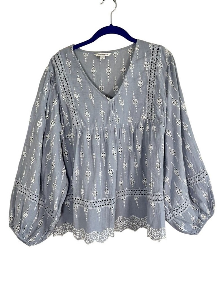 American Eagle Eyelet Floral Embroidered Top XL Boho Indie Folk Peasant Festival