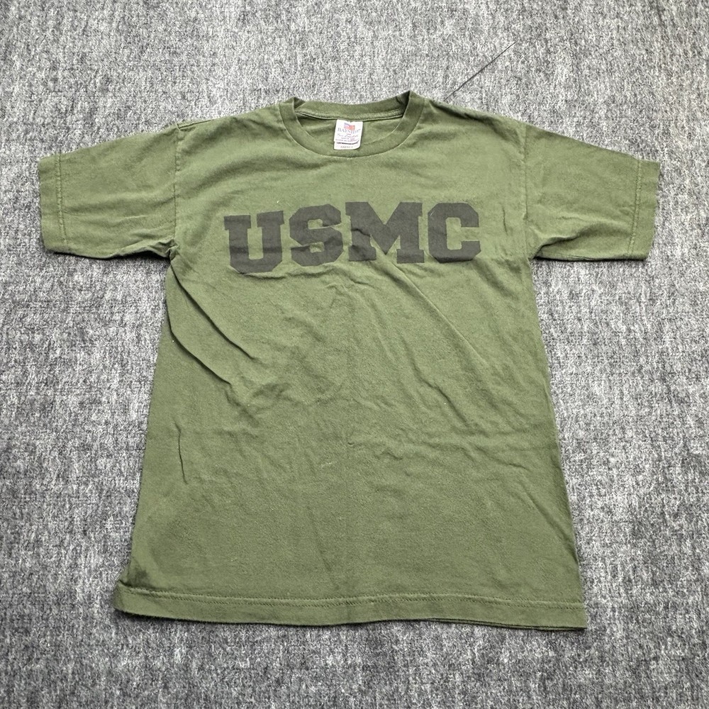 USMC T Shirt Men’s Small Olive Green Military Marines Made In USA BaySide